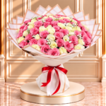 Blush Ivory Romance Bouquet with fresh blush and ivory roses in elegant wrapping.