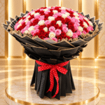 Midnight Blush Rose bouquet with premium blush roses in elegant dark wrapping.