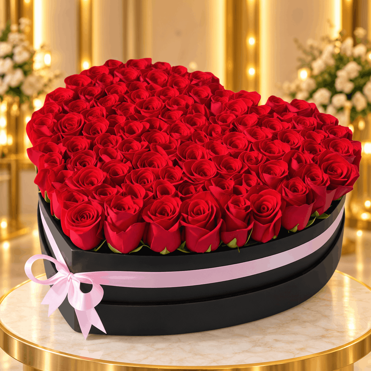 Royal Heart Rose Box with premium fresh roses arranged in an elegant heart-shaped design.
