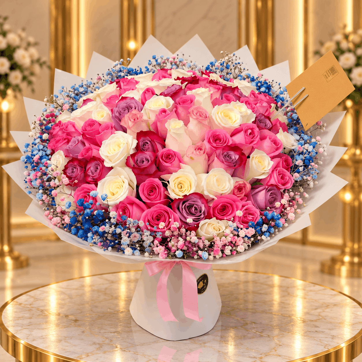 Royal Multicolor Rose & Gypsophila Luxury Bouquet